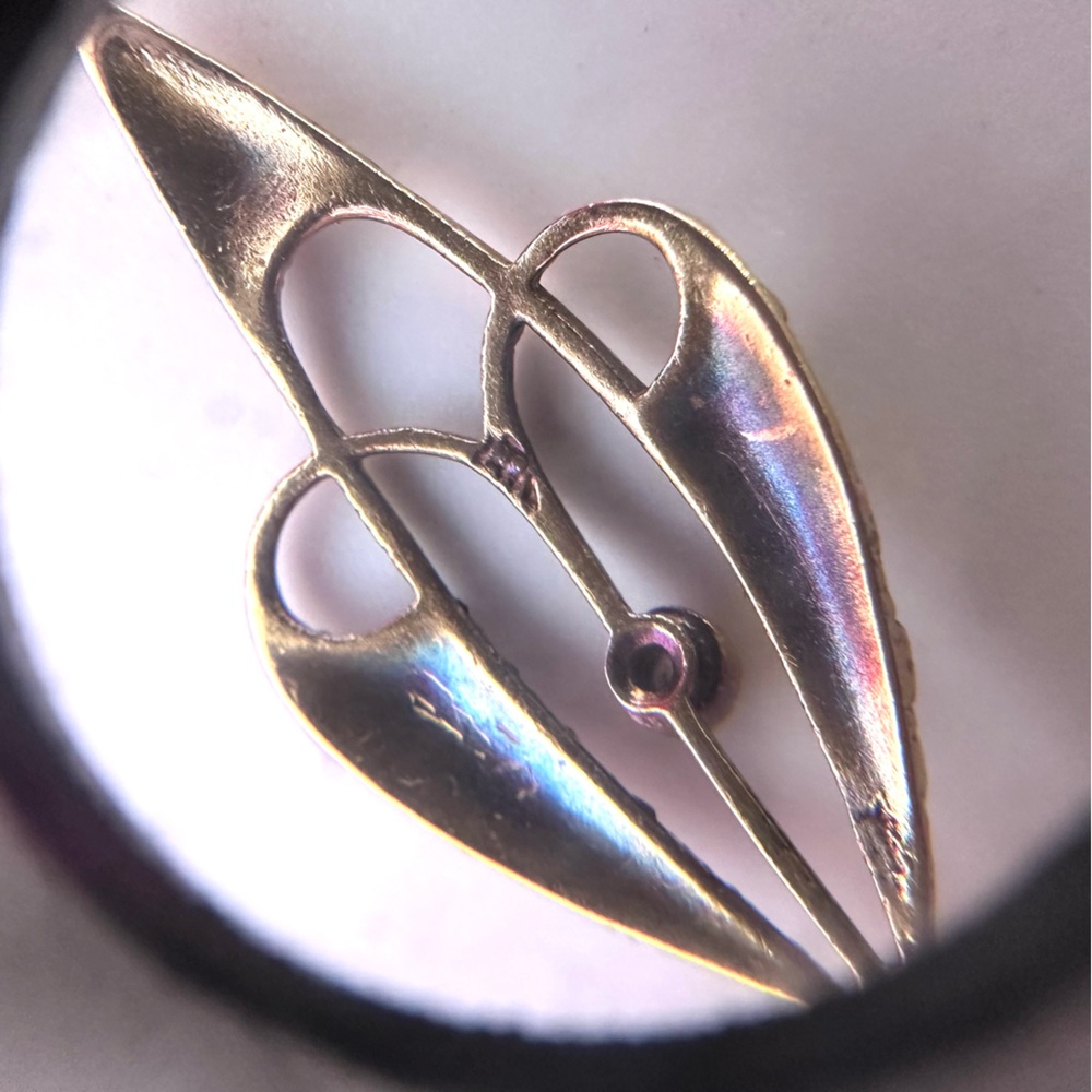 Vintage ⚜️ 14K Gold Enameled Art Nouveau  Teardrop Pendant - Picture 9 of 12